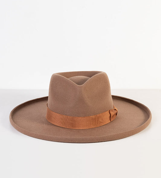 【US-SHIPPING】Fashion Brown Pencil Brim Felt Hat Wholesale